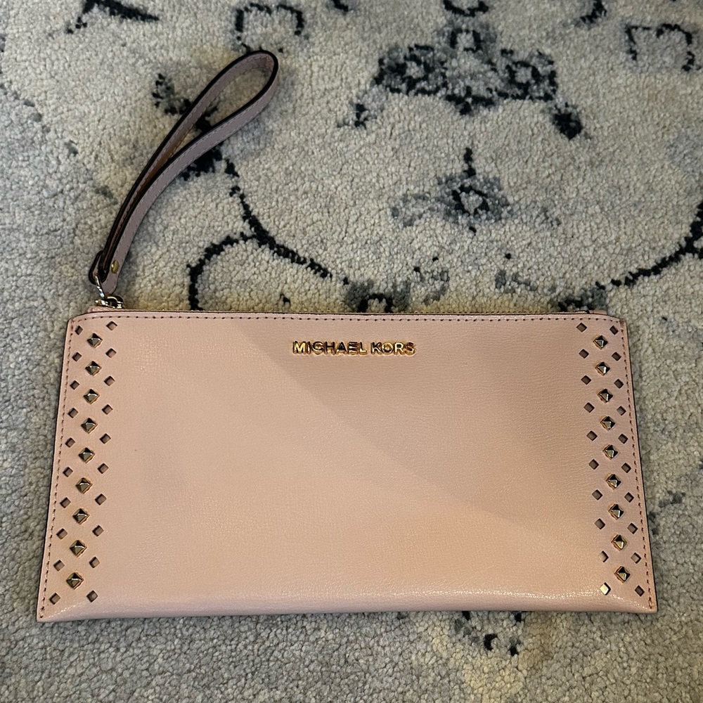 Michael Kors blush pink and gold flat wristlet